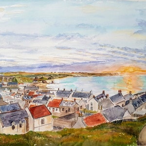 Scottish art print Cullen Moray Coast sunset Scotland holiday memory gift wall art