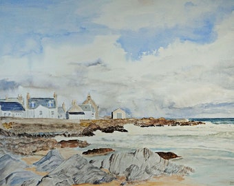 Fine art print of Sandend village on the Moray Firth in Scotland. Free UK Shipping.