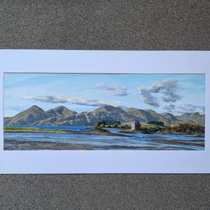 Scottish art print Castle Stalker panorama print Highlands of Scotland landscape Scotland holiday memory gift wall art