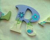 Hand-Painted Nursery Letters, Elephant and Owl Dreamland, 8" Wooden Letters with Cut-Outs