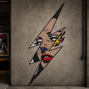 Ricamo a forma di fulmine, donna in stile Pop Art, toppa per giacca di jeans (download digitale)