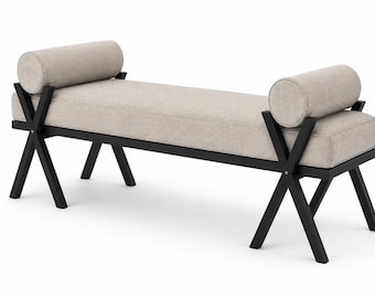 KAVARO Upholstered Bench | Solid Beech Wood Accent Seating, Modern Entryway Furniture