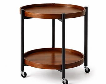 Carrito de bar / Carrito de bebidas de nogal / Carrito de servicio moderno / Carrito de bebidas con ruedas / Bar doméstico con dos estantes