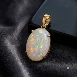 Oval Fire Opal Pendant, October Birthstone, Gold Handmade Finish, Gift for Her