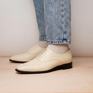 men's ivory dress shoes Full Brogue ivory kid suede