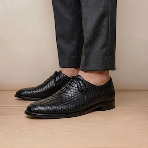 Handmade Mens Exotic Scale Leather Oxford Shoes Python Texture Dress Shoes