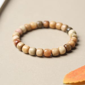 Bracciale con perline Bodhi miste sfumate, mala da polso elastico nei toni della terra, gioielli spirituali minimalisti impilabili, regalo per lei