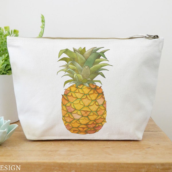 Pineapple Canvas Wash Bag, Large Zipper Pouch, Makeup Bag, Toiletry Bag, Accessory Bag, Pineapple Gift