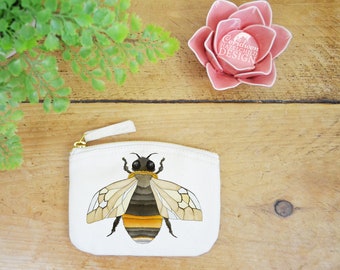 Bee Coin Purse, Change Purse, Coin Pouch, Zip Pouch, Canvas Purse, Organic Purse, Small Zipper Pouch, Bee Gift