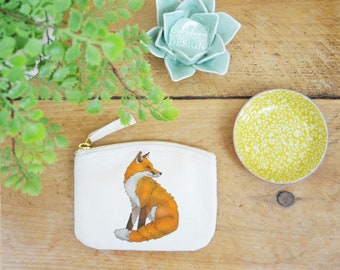 Fox Coin Purse, Change Purse, Coin Pouch, Zip Pouch, Canvas Purse, Organic Purse, Small Zipper Pouch, Fox Gift