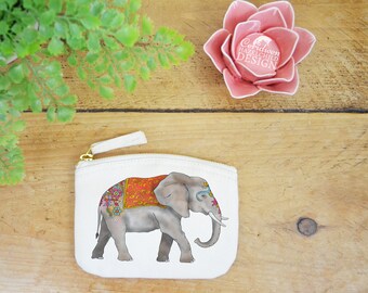Elephant Coin Purse, Change Purse, Coin Pouch, Zip Pouch, Canvas Purse, Organic Purse, Small Zipper Pouch, Elephant Gift