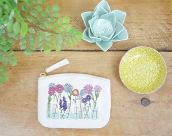 Flowers Coin Purse, Change Purse, Coin Pouch, Zip Pouch, Canvas Purse, Organic Purse, Small Zipper Pouch, Flower Gift