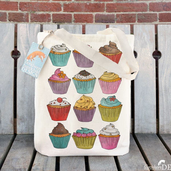 Cupcakes Einkaufstasche, ethisch produziert wiederverwendbare Shopper Tasche, Baumwolle Tote, Einkaufstasche, Eco-Einkaufstasche, Strumpf Füllstoff