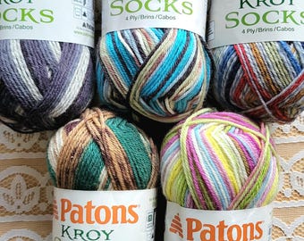 1 Skein Yarn - Patons Kroy Socks -You Choose Colorway- 4-ply - 50g - Wool/Nylon Blend