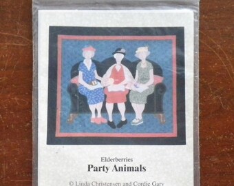 Wall Quilt Pattern PARTY ANIMALS Applique for Elderberries 21x35" Folk Art c. 1999 Quilting Instructions by Linda Christensen and Gary