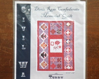 Quilt Pattern Dixie Rose Confederate Memorial - by Thompson 65-1/2x88" Folk Art CW-008 Quilts Americana USA Patriotic July 4th Civil War