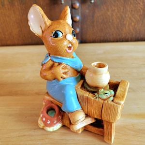 Crocker Vintage Pendelfin Figurine - Hand Painted Stonecraft - Made in England - 5&quot; h - Potter Bunny Statue - Adorable Rabbit Figure