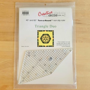 Creative Grids TRIANGLE DUO Plastic Template for 45 and 60* Turn-a-Round Nonslip Ruler for Quilting - Ruler and Laminated Instructions
