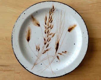 Vintage Set of 4 WILD OATS Bread & Butter Plates - by Midwinter Stonehenge - Made in England - c. 1972 - Brown Trim and Speckles - Farmhouse