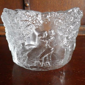 Kosta Boda Art Glass Bowl, Rhapsody Dancing Couple - Designer Kjell Engman – 5-5/8&quot; - Made in Sweden, c. 1970&#39;s, Collectible Centerpiece
