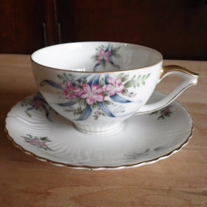 Two White Floral Design China Cup and Saucer Sets Made in Japan