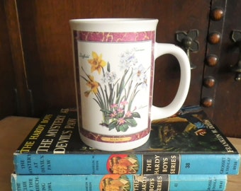 Vintage MARCH Tall Mug by Otagiri - Flowers of the Month Pattern - 4-1/4" high - Coffee Mug - Tea Cup - Made in Korea - c. 1995 Lillegraven