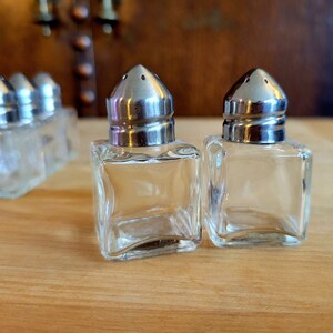 12 Piece Glass Salt and Pepper Shakers Set with Silver Tops - Vintage - 6 Pairs - Cube Shape - Hostess Gift