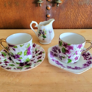Mismatched 5 Piece Violet Demitasse Set - Vintage China - Purple Flowers - Winrose - Inarco - Silesa - Violets