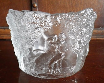 Kosta Boda Art Glass Bowl, Rhapsody Dancing Couple - Designer Kjell Engman – 5-5/8" - Made in Sweden, c. 1970's, Collectible Centerpiece