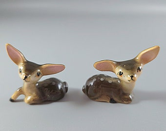 Vintage Set of 2 Fawn Mini Figurines - Hagen Renaker Deer Kitsch Collectible - Forest Wild Animals Beast - MCM Collectible Fawns - Porcelain