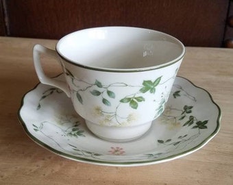 Flat Cup & Saucer Set by Royal Doulton SOUTHDOWN Pattern - Made in England - Fine China - English Kitchen - Tea Party - Mom Gift