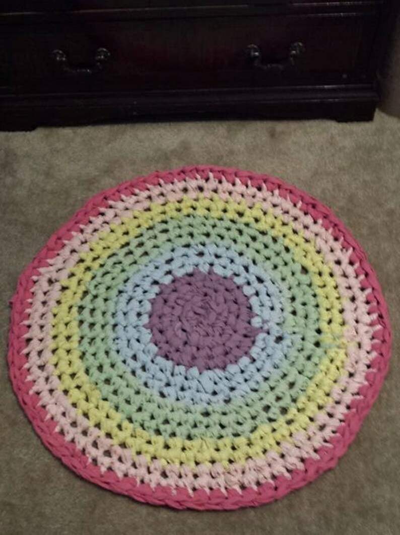 Crochet Rag Rug Pastel Rainbow One Round Artisan Cottage Chic Etsy