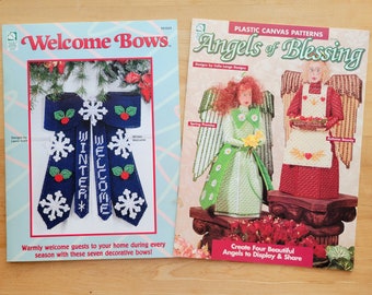 Vintage Plastic Canvas Pattern Booklet - CHOOSE ONE - Angels of Blessing - or - Welcome Bows - c. 1990s - Not a PDF