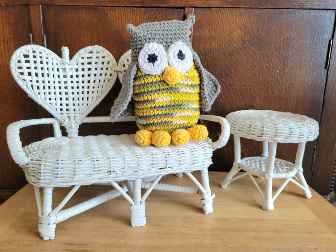 Vintage White Wicker Doll Furniture Loveseat and Side Table Etsy