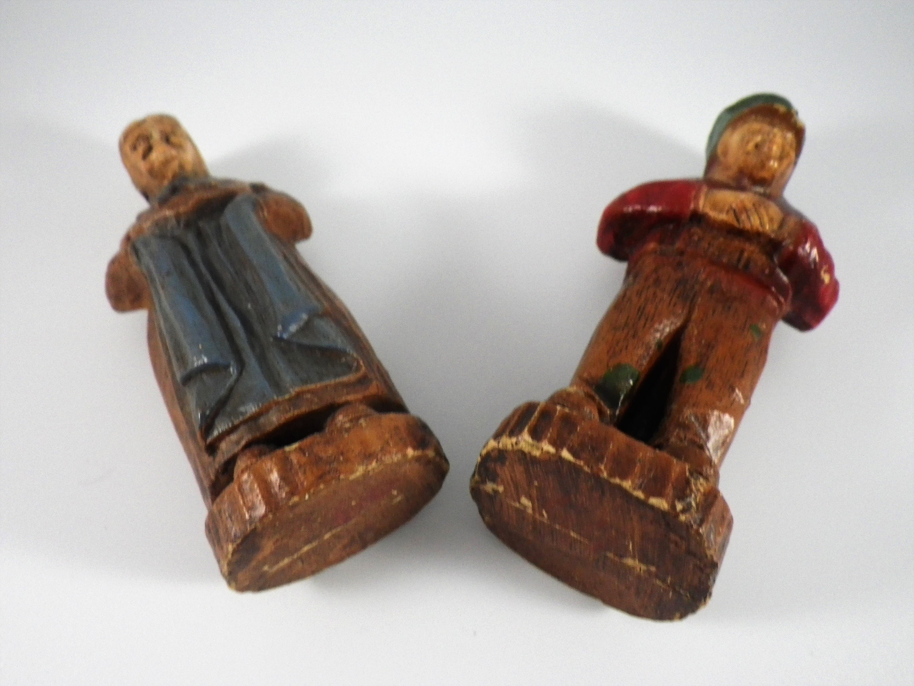 Pair of Wooden Figurines Man & Woman by Syroco 4-1/4 H Grandma and Grandpa Train Conducter Railroad Worker Figure Made of Heavy Wood Statue