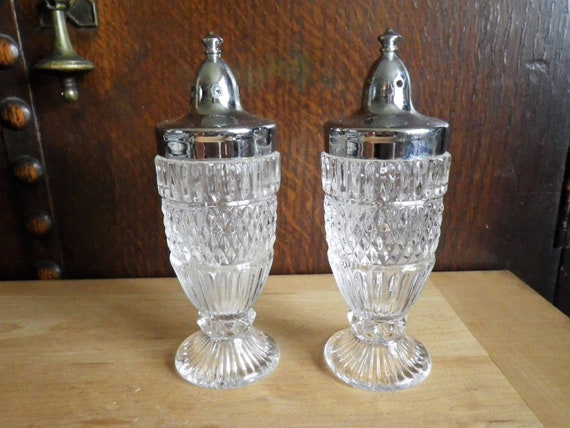 Fostoria Salt and Pepper Shaker Set Lead Crystal Silver Metal Leonardo Vintage Luxury 4 3 4h Formal Dining Fancy Farmhouse Traditional Etsy