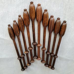 Set of 10 Binche Lace Bobbins Dark Hardwood - Polished Wood Bobbins for Lace Making - 3-3/4&quot; long - Group 33