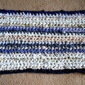 Artisan Crochet Rag Rug, Deep Night&#39;s Sleep, Cottage or Farmhouse Decor, Eco-Friendly 32x20&quot; Kitchen Dorm Nursery