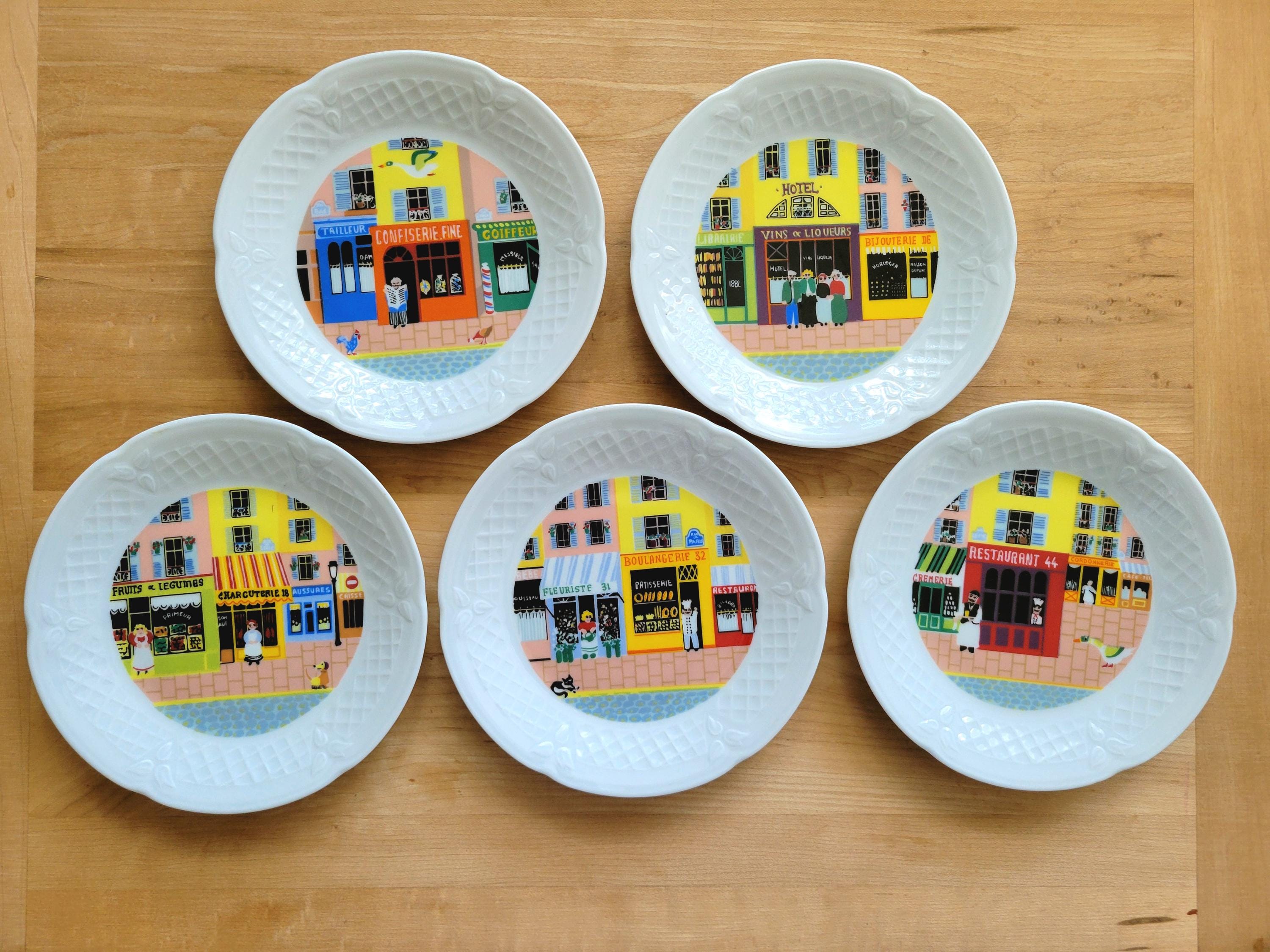 Lot De 4 Assiettes à Dessert Philippe Deshoulières - Porcelaine Multicolore, Occasion
