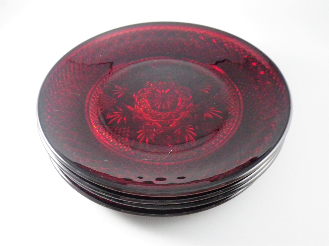 Set of 4 Glass Lunch Plates in Antique Ruby Pattern by CRISTAL Etsy