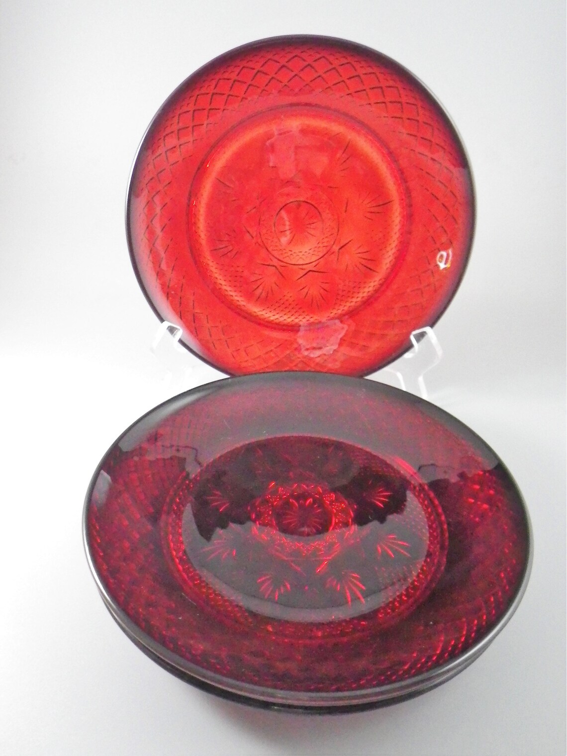 Set of 4 Glass Lunch Plates in Antique Ruby Pattern by CRISTAL Etsy