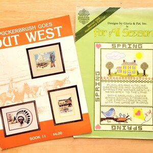 Cross Stitch Pattern Leaflet -CHOOSE ONE- For All Seasons, by Pat & Gloria -or- Puckerbrush Goes Out West, Book 11