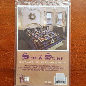 Stars & Stripes Quilt Pattern by Pam Bono Designs # 1156 - Queen Size 81"x109" - Quick Pieced Methods - Sealed Pkg