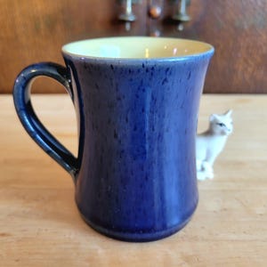 Tankard Mug in Cottage Blue - Vintage Denby Pottery - Langley - 4-1/4&quot;h - Yellow Interior - Made in England - Modern Bohemia - Coffee Gift