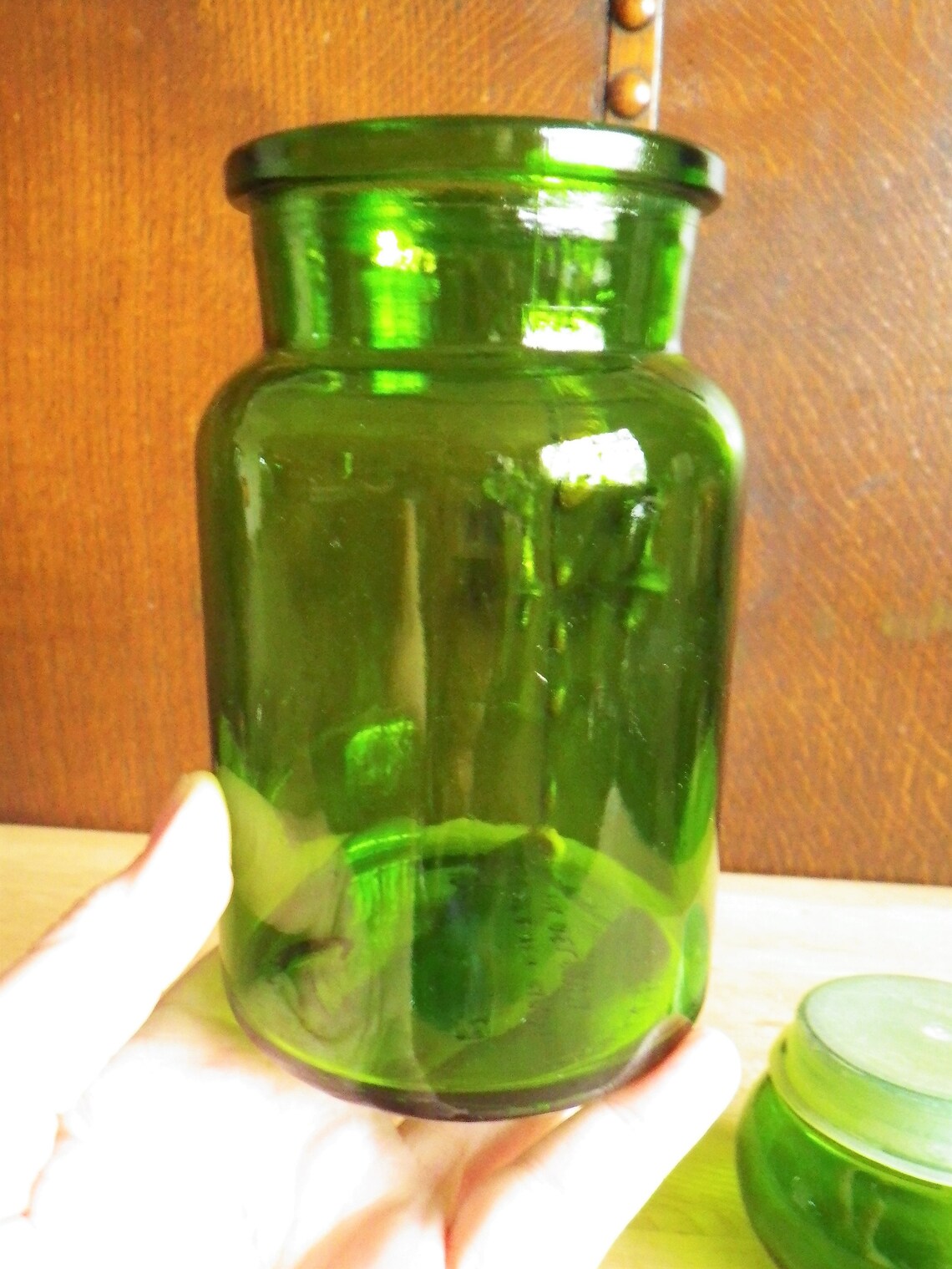 Set of 2 Belgian Glass Apothecary Jars Vintage Emerald Green Etsy
