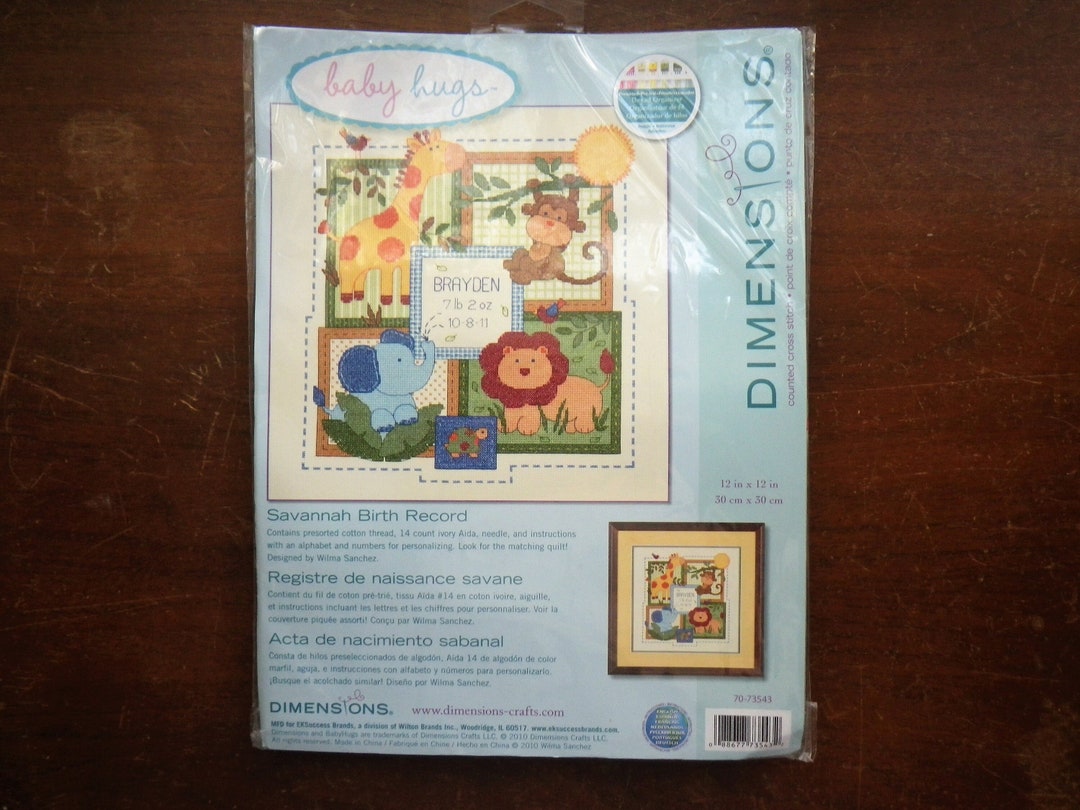 Kit Point De Croix Dimensions 'Savannah Birth Record' 30,4x30,4cm Sur Aida 14ct