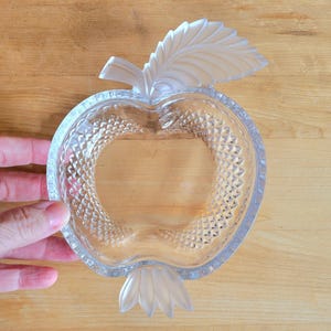 Crystal Apple Bowl with Frosted Leaves -Elegant Serving, Jewelry or Trinket Dish - Measures 6-1/2x5 inches - Storybook Home