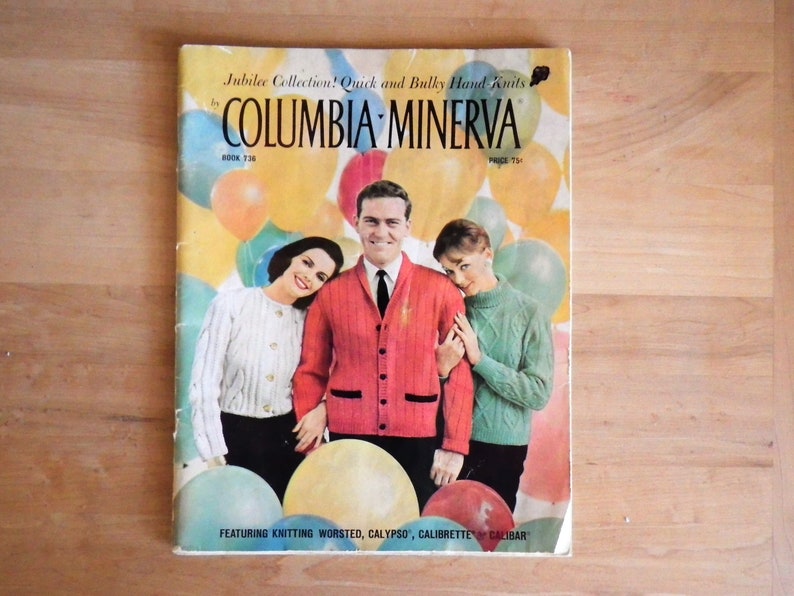 Columbia Minerva Knitting Pattern Book 736 Jubilee Collection Quick and Bulky Hand-Knits Sweaters Coats Jackets Cardigans Circa 1958 Fibers