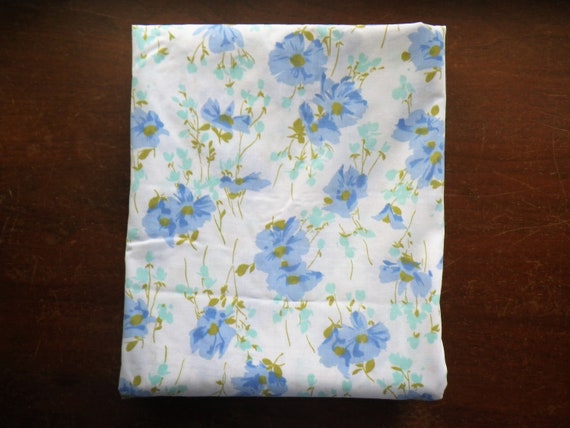 Twin Flat Sheet Blue Flowers by Morgan Jones Vintage Bed 