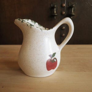 Vintage Mini Pitcher - Rainbow Country Pottery Works  - Apple Motif - Small Creamer Jug - Bud Vase - 3x3 Inches